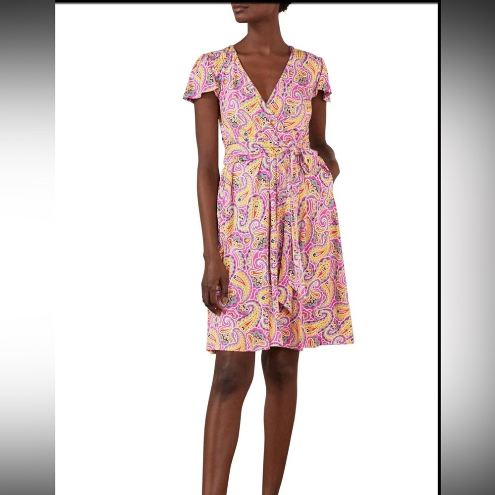 Boden | VGUC Evangeline Faux Jersey Wrap Dress Paisley Floral Mid-Weight, Size 4